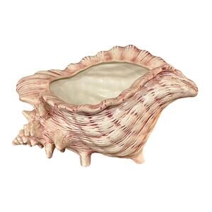 Vintage Atlantic Mold Seashell Planter Coastal Ceramic Conch Shell Vase 1970s